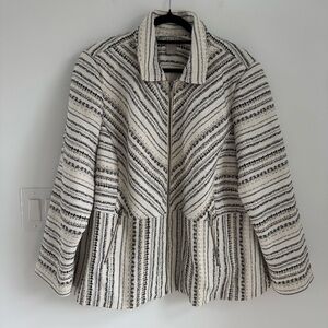 Chicos Textured Knit Zipper Front Jacket Women Size 20/22 Career Striped Tweed